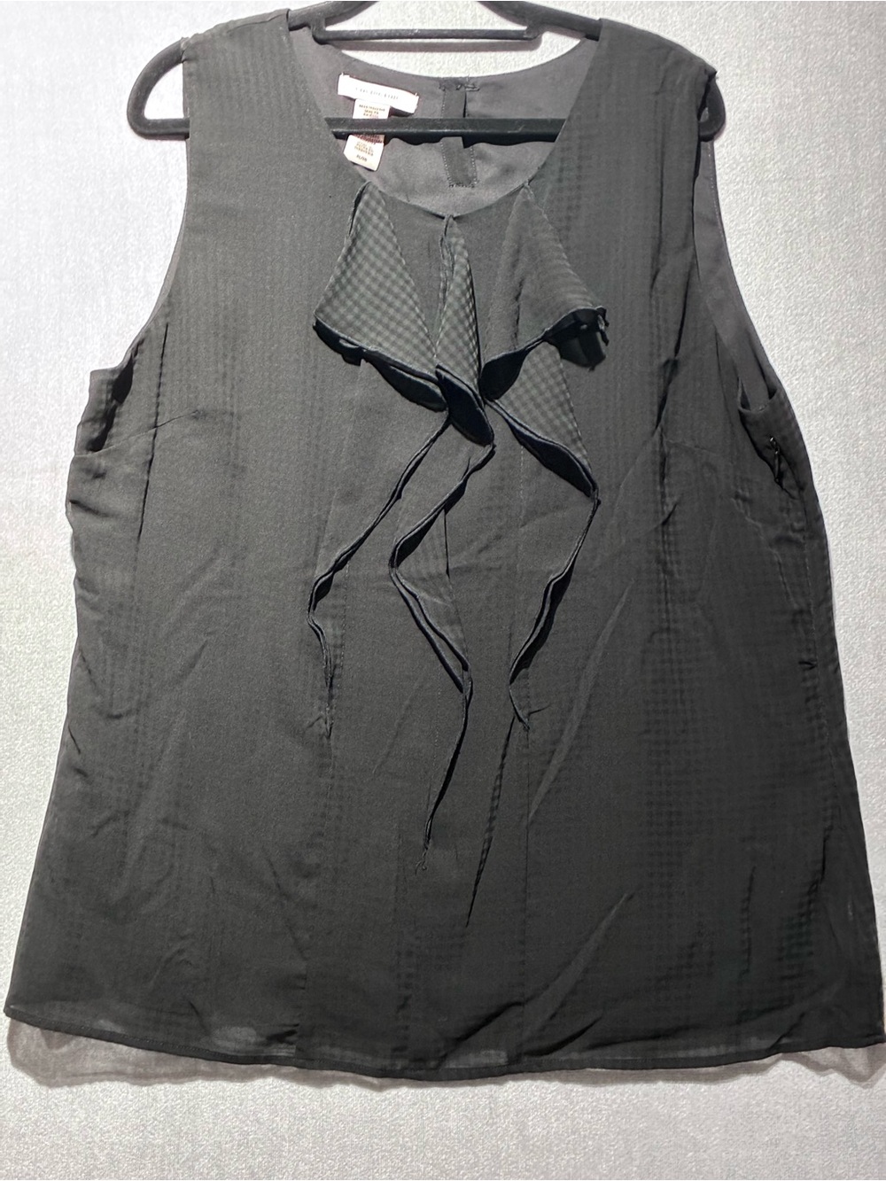 Covington Black Ruffle Waterfall Blouse XL Gingham Textured Y2K Sleeveless Top